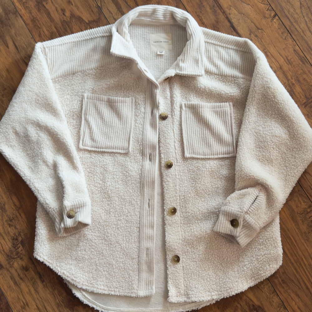 American Eagle Outfitters Cream Jean Jacket Collared Design